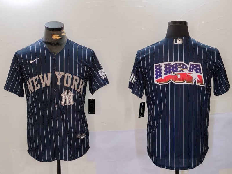 Men New York Yankees Blank Blue stripe joint name 2024 Nike MLB Jersey style 9122->indianapolis colts->NFL Jersey